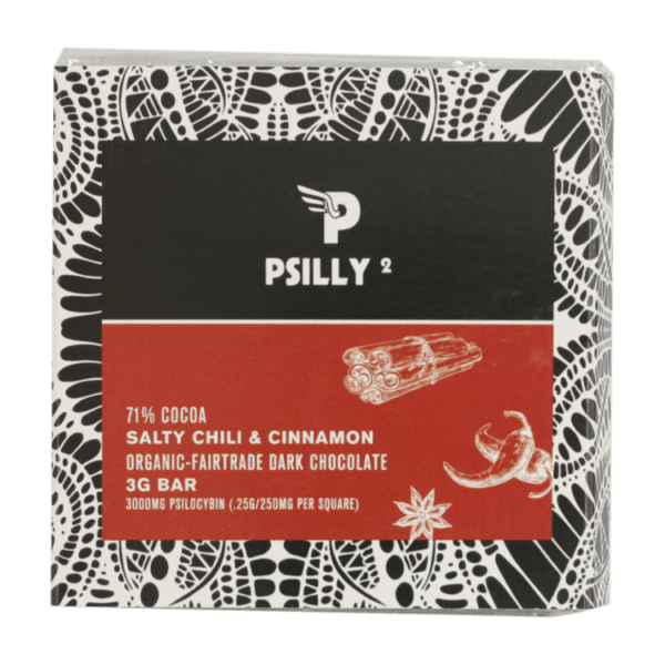 Psilly - Dark Chocolate Bar - Salty Chili & Cinnamon | Shrooms Near Me Canada